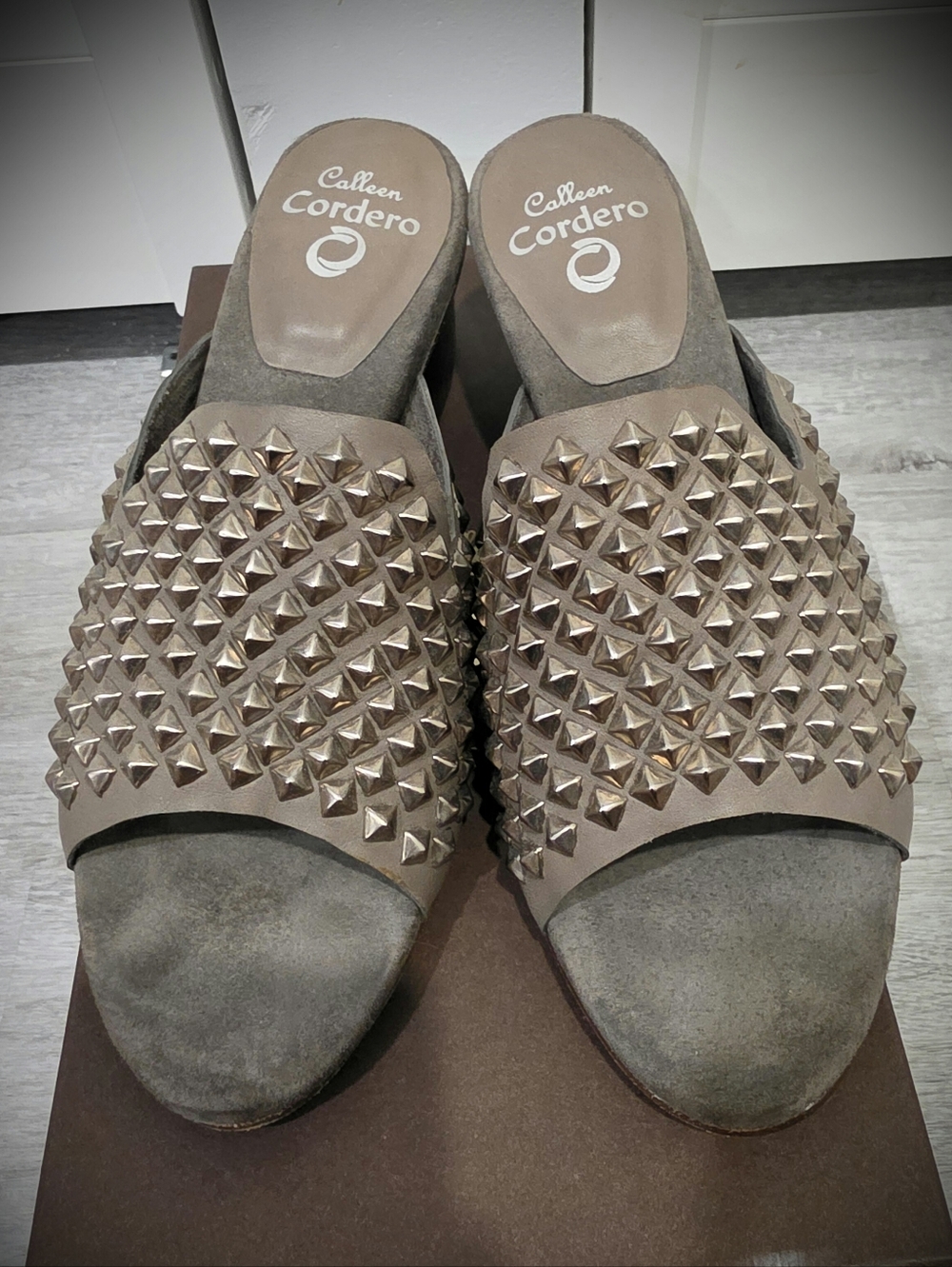 Calleen Cordero Nappa Heel Mule w Studs - Leather Suede Wood Sz. 9 With Orig Box